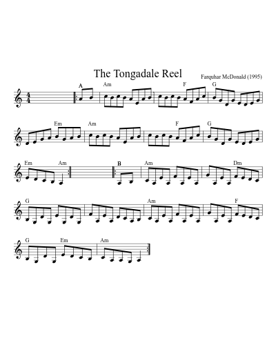 The Tongadale reel (Version 5) sheet music preview