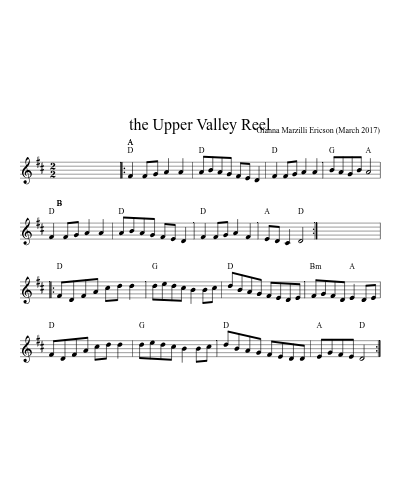 the Upper Valley Reel (Version 2) sheet music preview