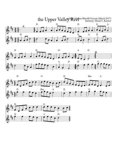 the Upper Valley Reel (Version 4) sheet music preview