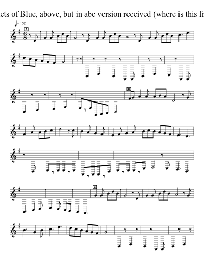 Bonnets of Blue, above, but in abc version received (where is this from?) preview