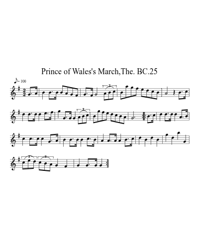 Prince of Wales's March,The. BC.25 sheet music preview