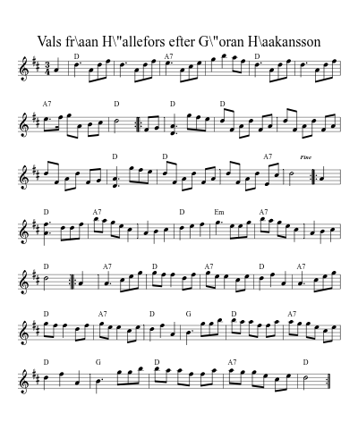 Vals fr\aan H\"allefors efter G\"oran H\aakansson sheet music preview