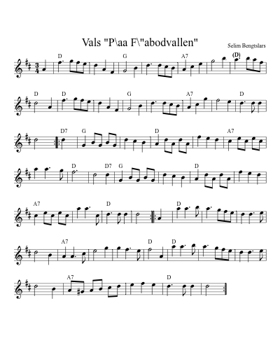 Vals "P\aa F\"abodvallen" sheet music preview