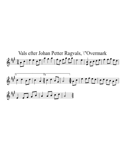 Vals efter Johan Petter Ragvals, \"Overmark (Version 2) sheet music preview