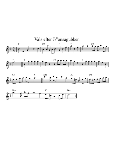 Vals efter J\"onsagubben sheet music preview