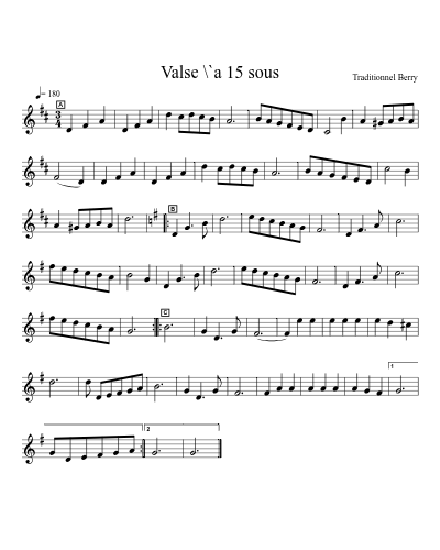 Valse \`a 15 sous sheet music preview