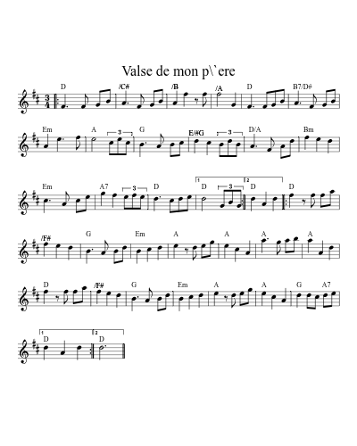 Valse de mon p\`ere (Version 2) sheet music preview