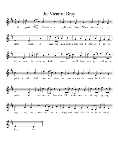 the Vicar of Bray sheet music preview