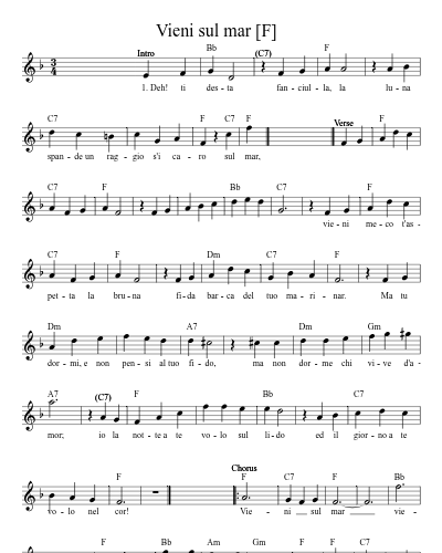 Vieni sul mar   [F] (Vieni Sul Mar Song) preview