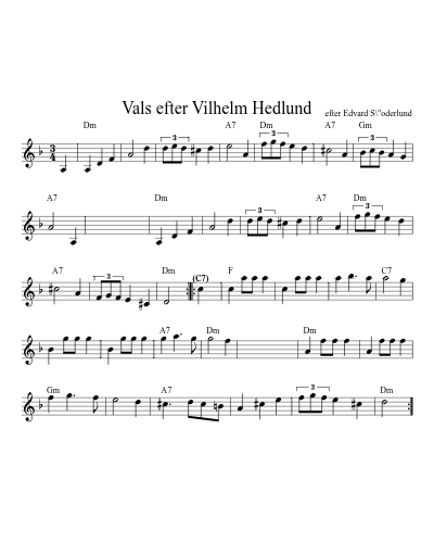 Vals efter Vilhelm Hedlund sheet music preview