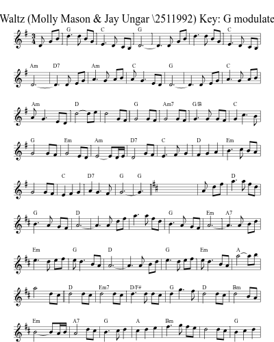 The Lover's Waltz  (Molly Mason & Jay Ungar \2511992)   Key: G modulate to Key: D sheet music preview