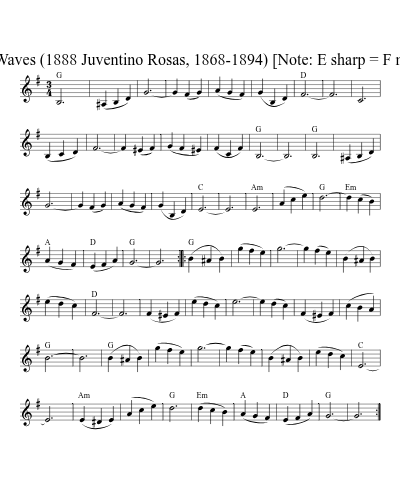 Over the Waves (1888 Juventino Rosas, 1868-1894)      [Note: E sharp = F natural]