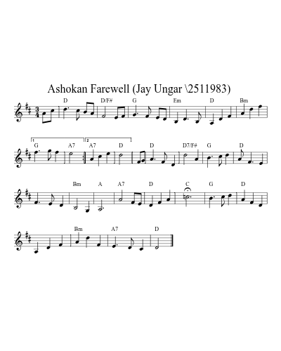 Ashokan Farewell  (Jay Ungar \2511983) sheet music preview