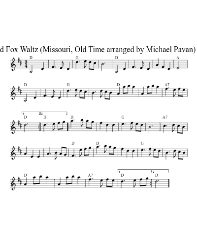 Red Fox Waltz  (Missouri, Old Time     arranged by Michael Pavan)