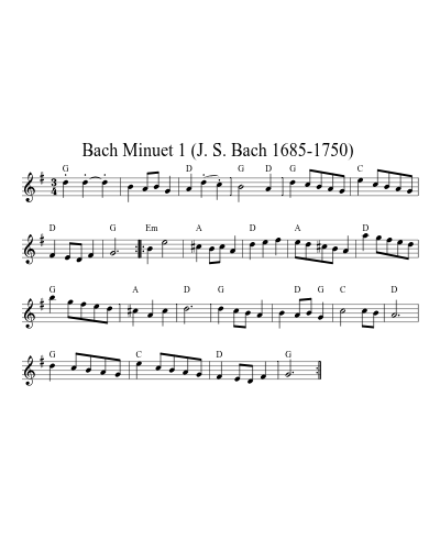 Bach Minuet 1  (J. S. Bach 1685-1750) preview