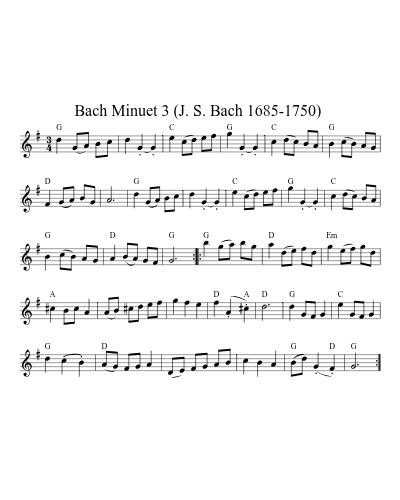 Bach Minuet 3  (J. S. Bach 1685-1750) preview