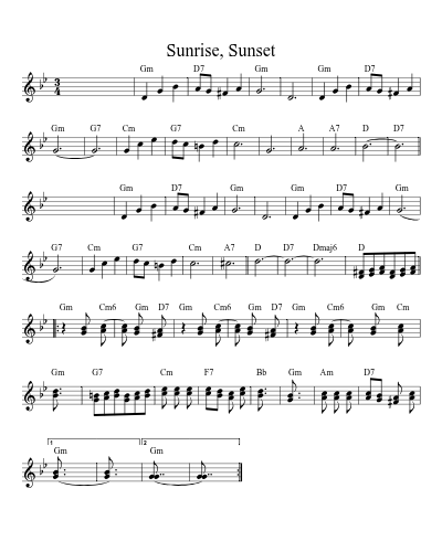Sunrise, Sunset (Waltz Sunrisesunset) sheet music preview