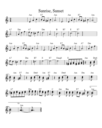 Sunrise, Sunset (Waltz Sunrisesunset) (#64693) sheet music preview