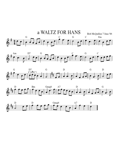 a WALTZ FOR HANS sheet music preview