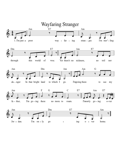 Wayfaring Stranger sheet music preview