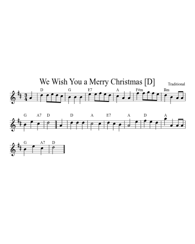 We Wish You a Merry Christmas [D] sheet music preview