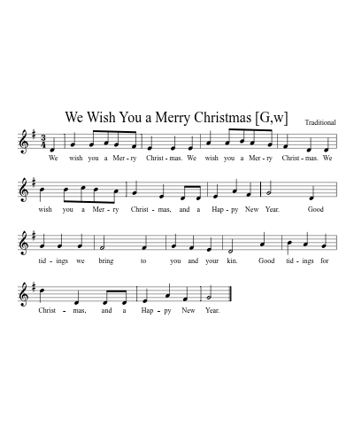 We Wish You a Merry Christmas [G,w] (Version 2) sheet music preview
