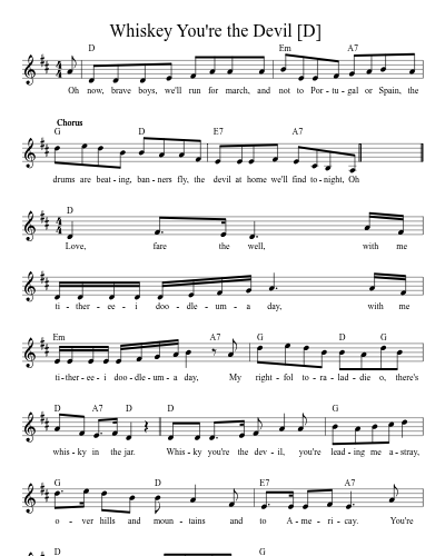 Whiskey You're the Devil    [D] (Version 3)