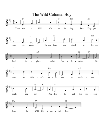 The Wild Colonial Boy sheet music preview