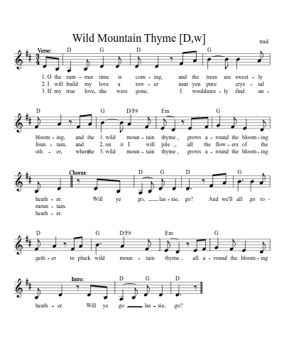 Wild Mountain Thyme   [D,w] (Version 2) preview