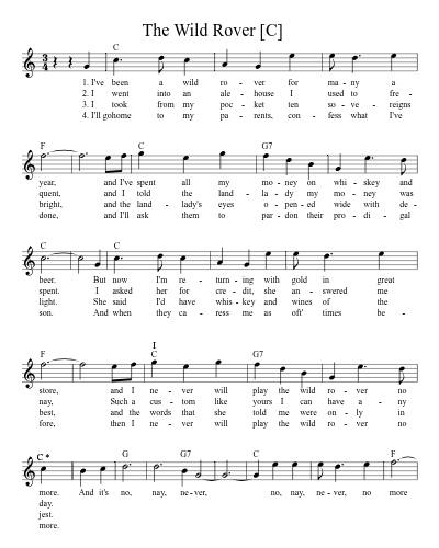 The Wild Rover    [G] (Version 3)