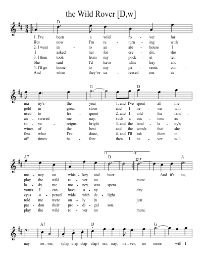 the Wild Rover [D,w] (Version 3) sheet music preview