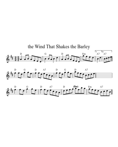 The Wind that Shakes the Barley (Version 19) sheet music preview