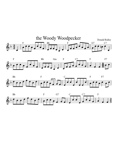 the Woody Woodpecker (Version 2) sheet music preview