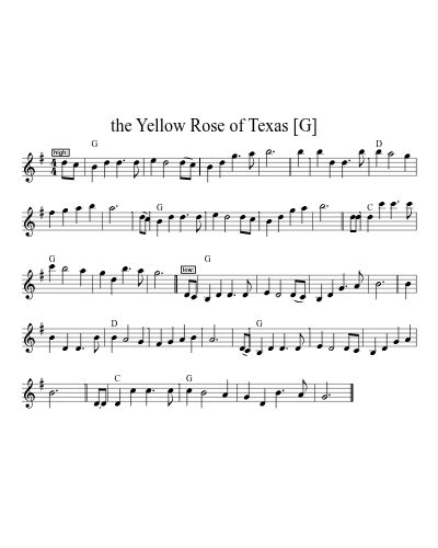 the Yellow Rose of Texas   [G] sheet music preview