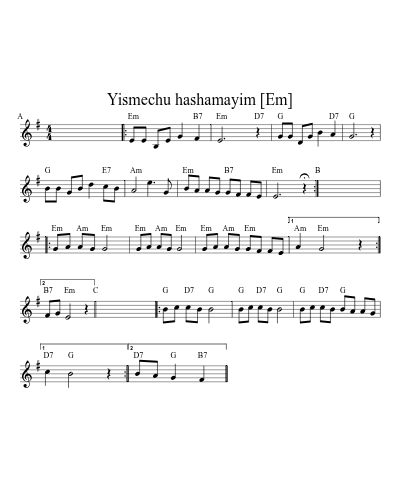 Yismechu hashamayim [Em] sheet music preview