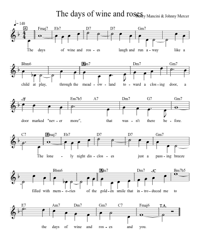 The days of wine and roses sheet music preview