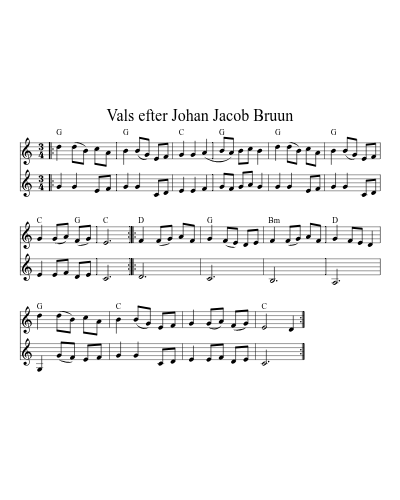 Vals efter Johan Jacob Bruun (New Cw) sheet music preview