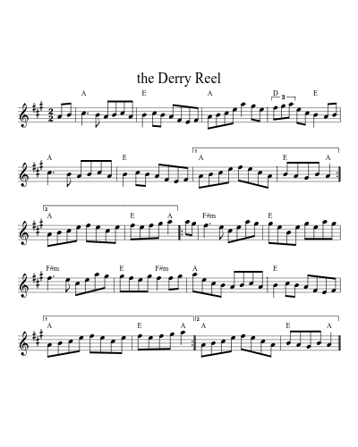 The Derry reel (Reel A) sheet music preview
