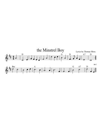 The minstrel boy (song) sheet music preview