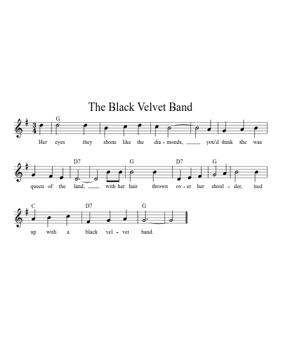 The Black Velvet Band sheet music preview