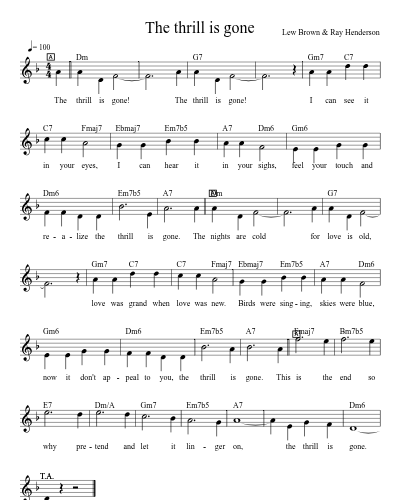 The thrill is gone sheet music preview