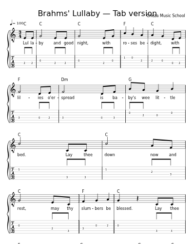 Brahms' Lullaby — Tab version sheet music preview