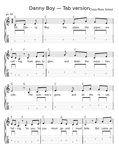 Danny Boy — Tab version sheet music preview