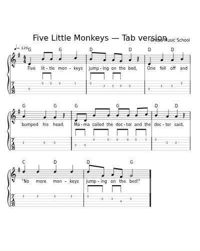 Five Little Monkeys — Tab version
