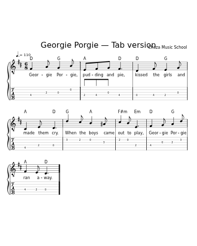 Georgie Porgie — Tab version sheet music preview