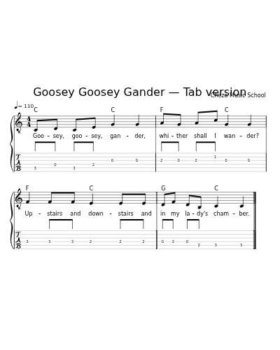 Goosey Goosey Gander — Tab version sheet music preview