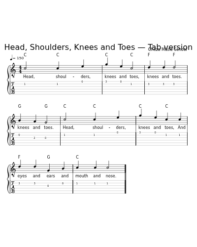 Head, Shoulders, Knees and Toes — Tab version