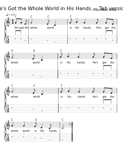 He's Got the Whole World in His Hands — Tab version