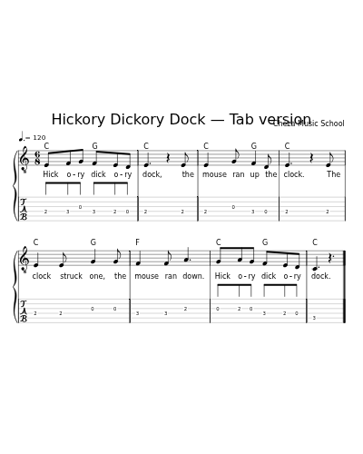 Hickory Dickory Dock — Tab version