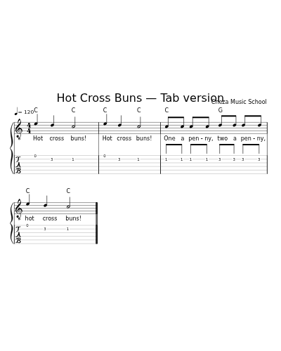 Hot Cross Buns — Tab version sheet music preview